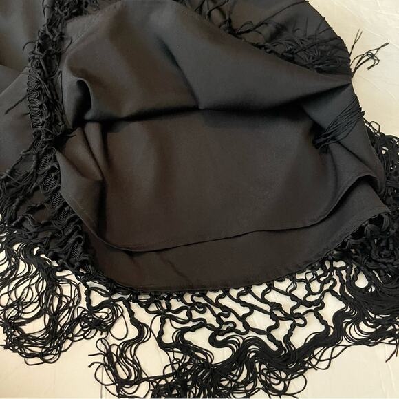 Akiko Black Pure Silk Party Event Occasion Fringe Dress NWOT Size XS - Picture 8 of 12